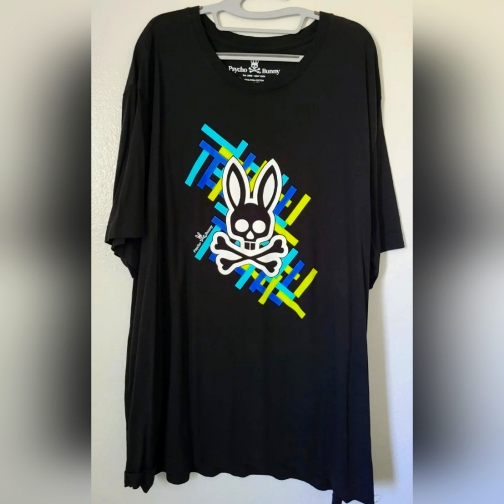 PSYCHO BUNNY Men's Premium T-Shirt (4XL BIG and TALL) BLACK Tshirt